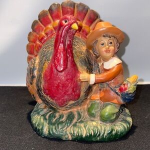 Colorful Turkey and Boy Figurine